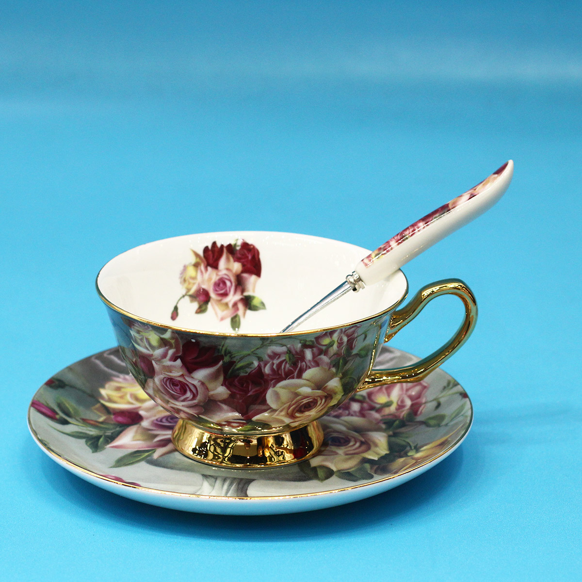 Tách uống trà sứ xương phong cách Vintage Hoa Hồng