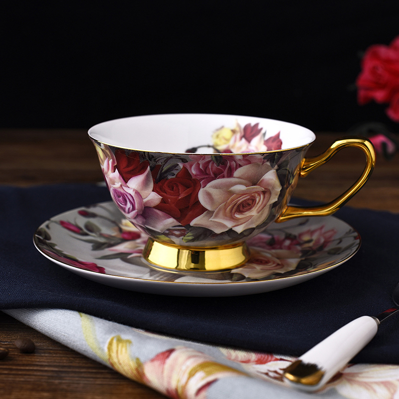 Tách uống trà sứ xương phong cách Vintage Hoa Hồng